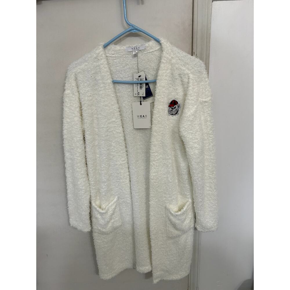 Erin Andrews White Fuzzy Cardigan UGA Georgia Bulldogs size M